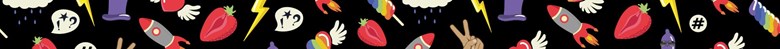 Bild med flygande hjärtan, raketer, jordgubbar