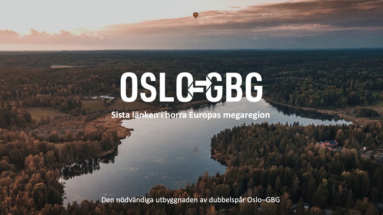 Lnadskapsvy md texten Olso-Gbg. Sista länken i norra Europas megaregion..