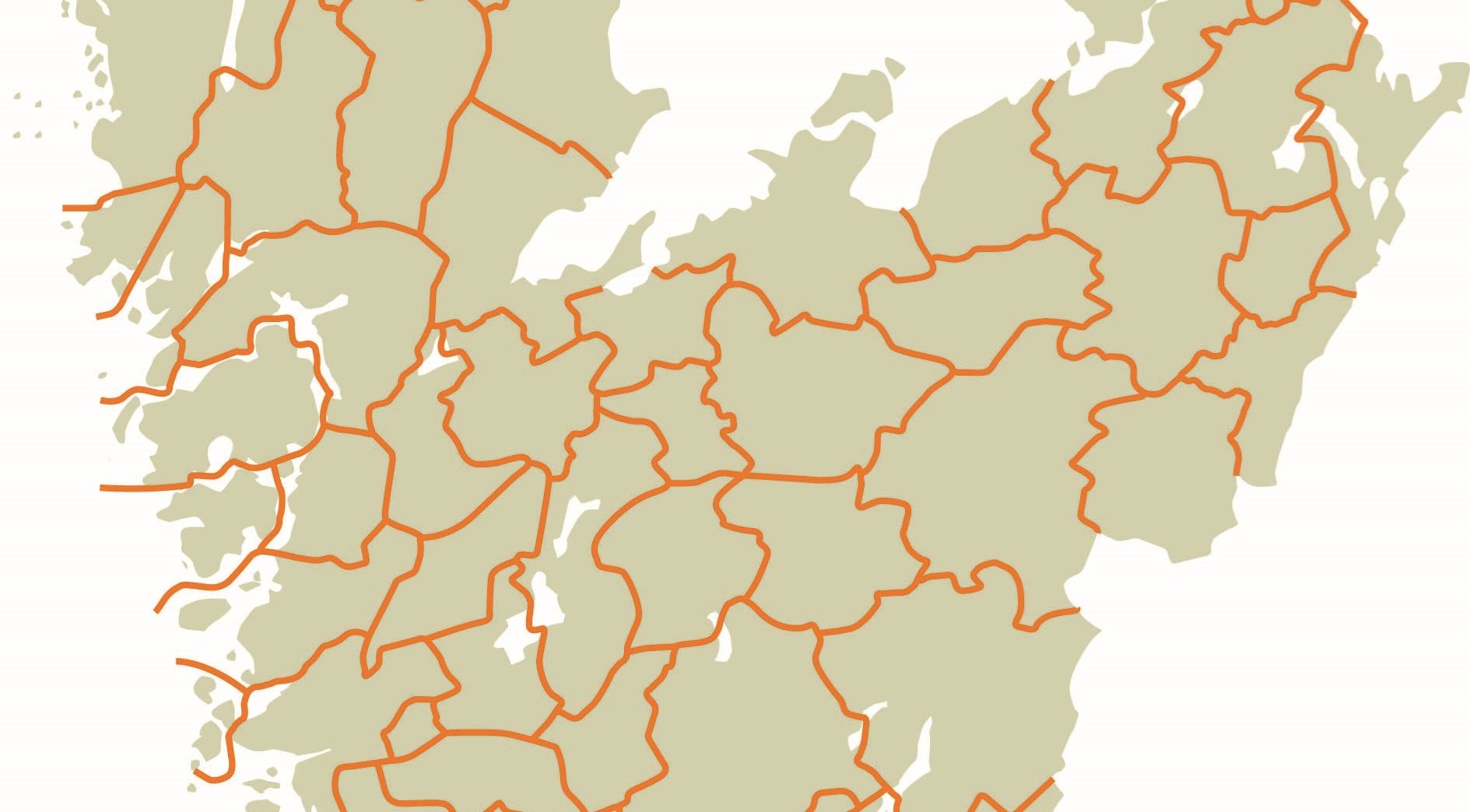 Karta över Västra Götaland med kommungränserna markerade