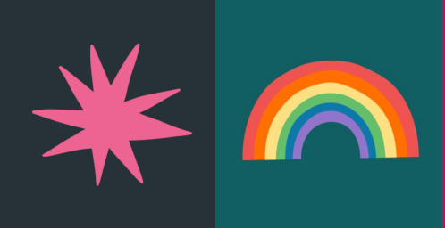 En röd stjärna och en regnbåde