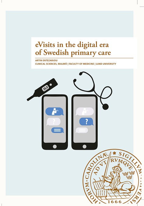 Bild på avhandlingens omslag visar iluustration över två mobiltelefoner och andra vårdverktyg