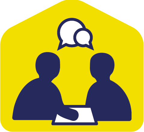 Blå gubbar mot gul bakgrund