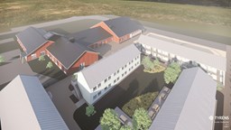 Översiktsvy över nytt internatboende på Axevalla Hästcentrum