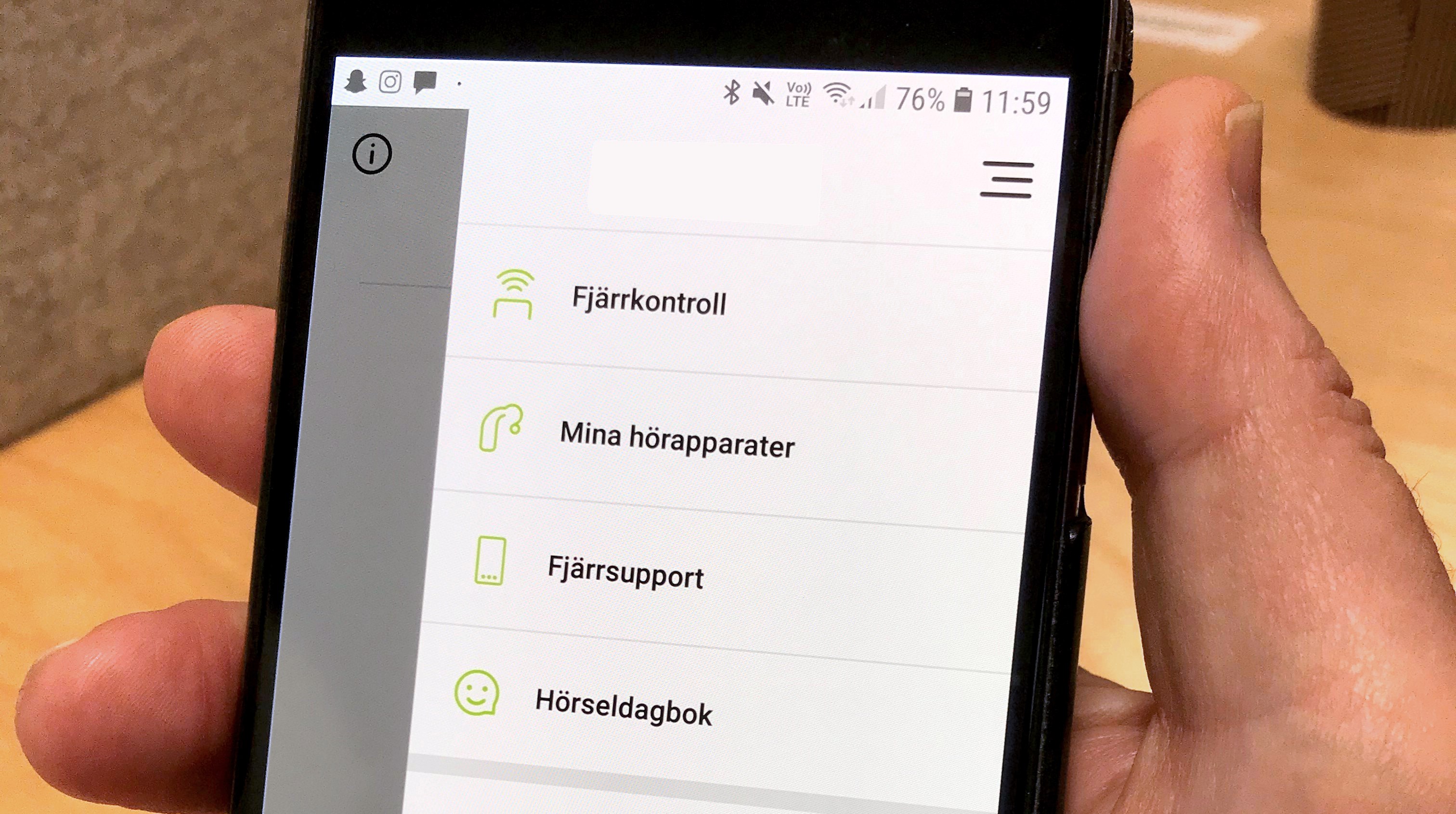 Fjärrstyrningsvyn från mobilen.