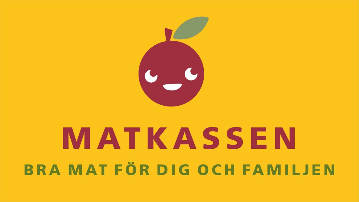 Symbolbild för Matkassen, ett äpple, text under; Bra mat för dig och familjen.
