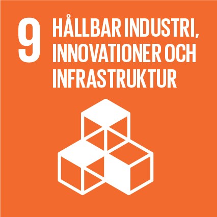 Logga för Agenda 2030 mål nummer 9 Hållbar industri, innovationer och infrastruktur