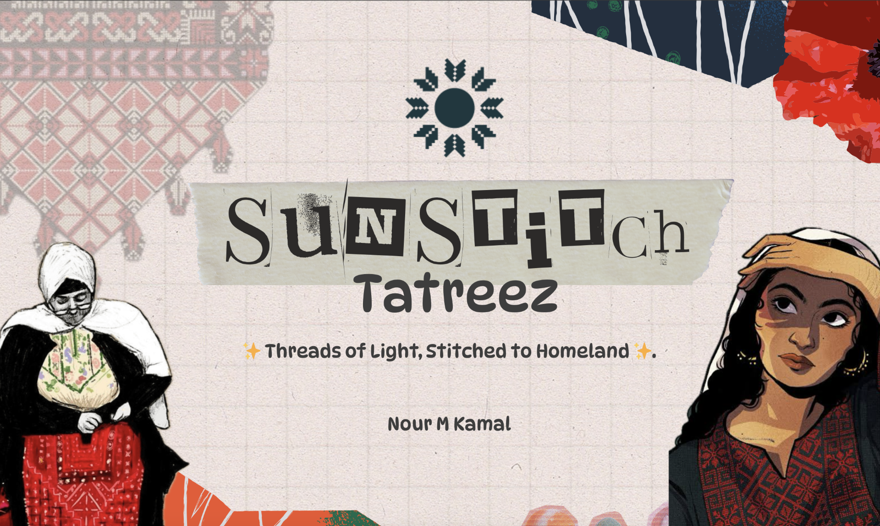 Illustration med broderande kvinna