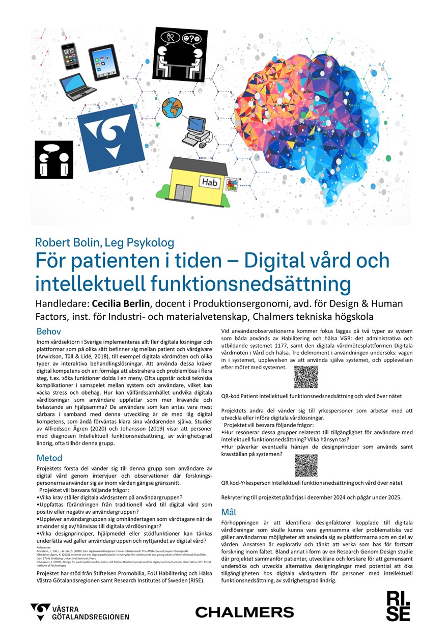 Poster vars innehåll finns i textform på webbsidan. Kollage med flerfärgad hjärna, digitala enheter, mötesrum och hus.