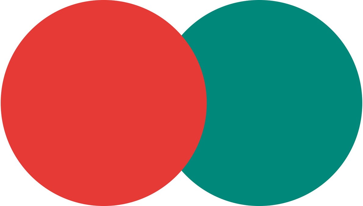Två färgade cirklar bredvid varandra. Ena är röd och andra grön.