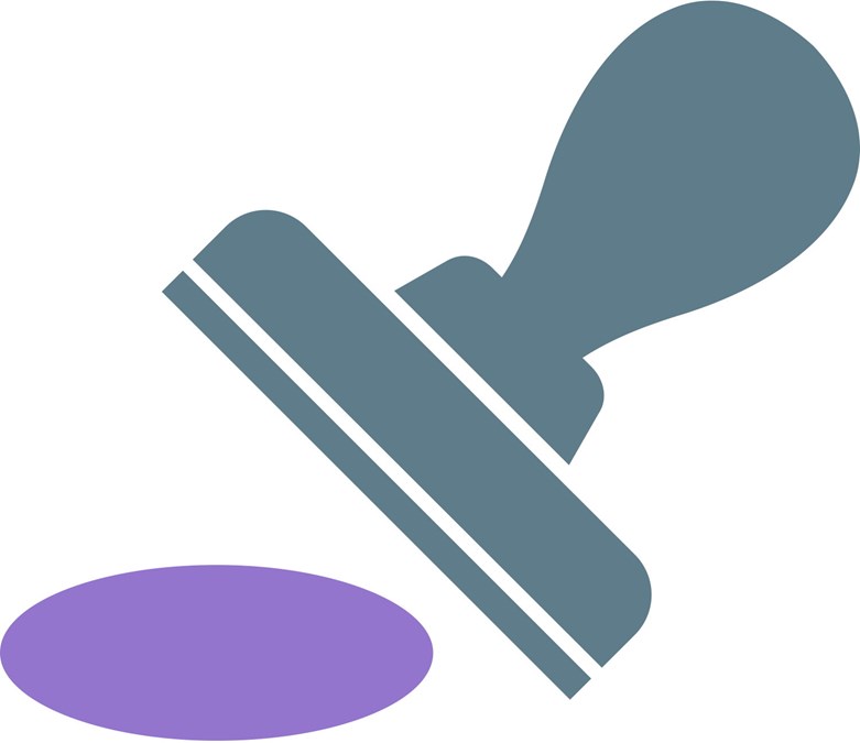 Illustration av en stämpel med en lila färgklick under.