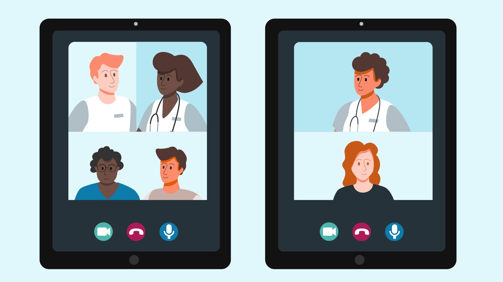 Illustration av surfplatta med digitala möten. 